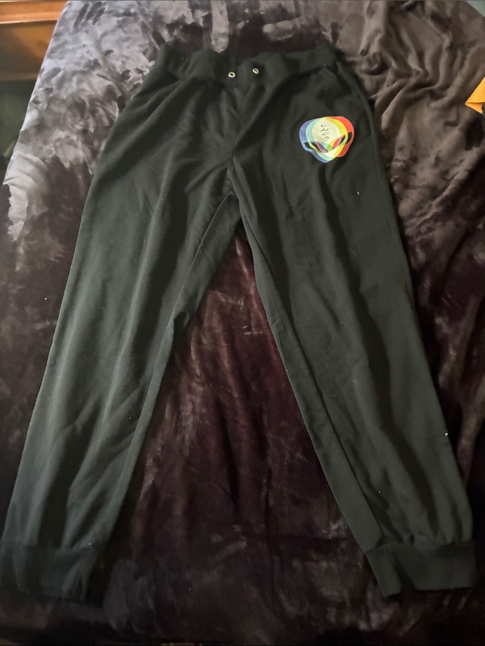 Men Black Jogger Pants with Rainbow Patch